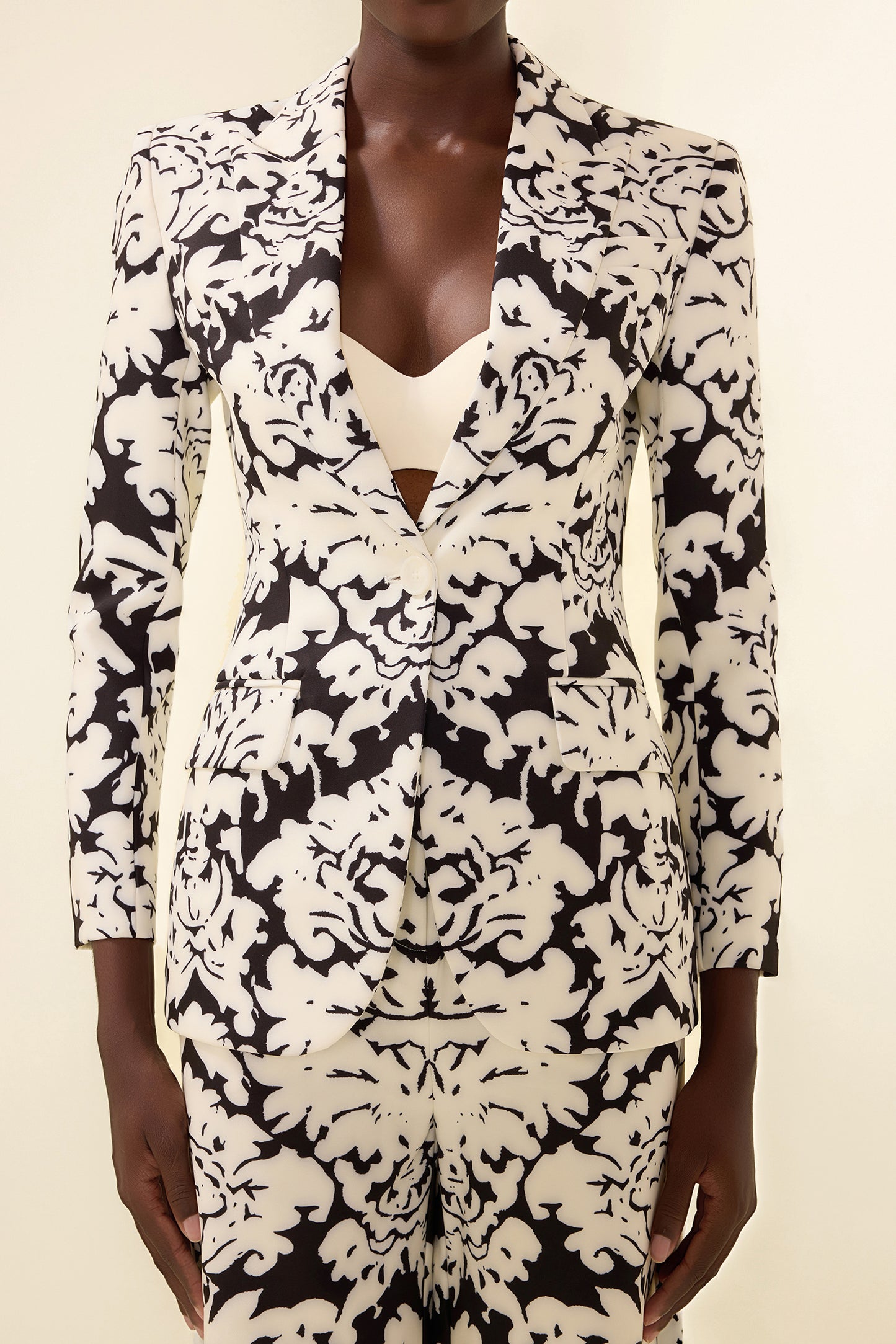 Floral Shoulder Pad Top & Hight Waist Pants Set