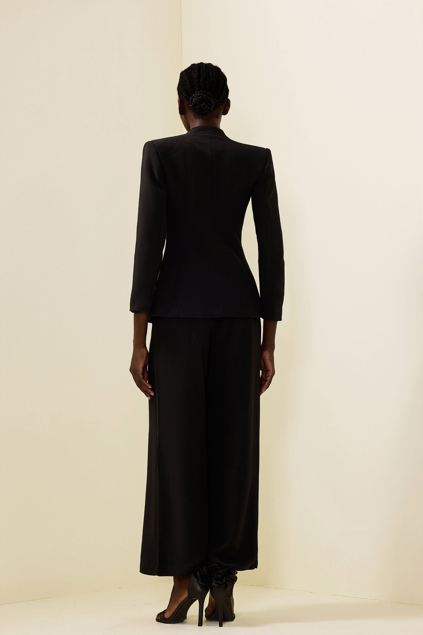 Solid Ruched Bottom Blazer & Mid Waist Solid Pants Set