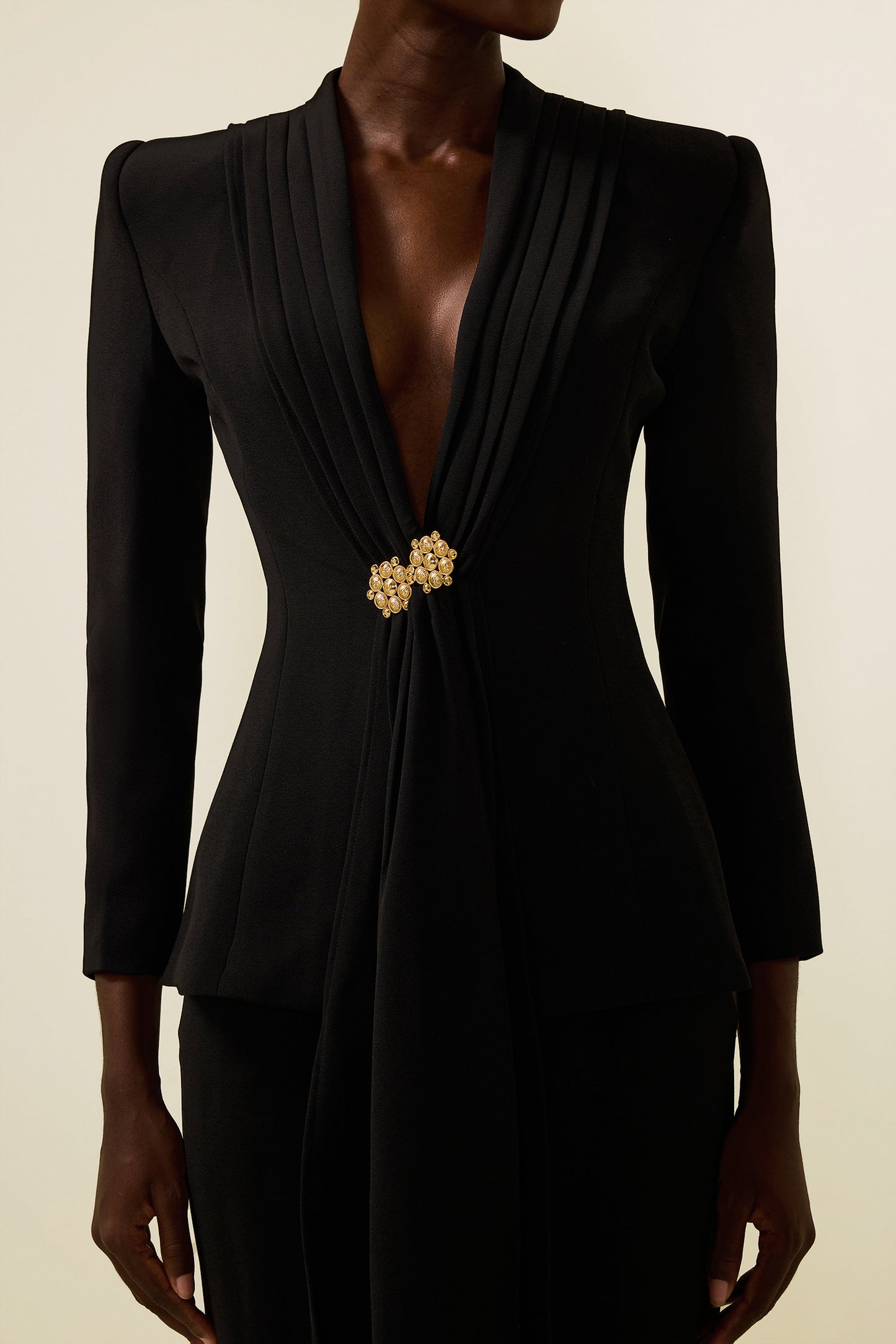 Solid Ruched Bottom Blazer & Mid Waist Solid Pants Set