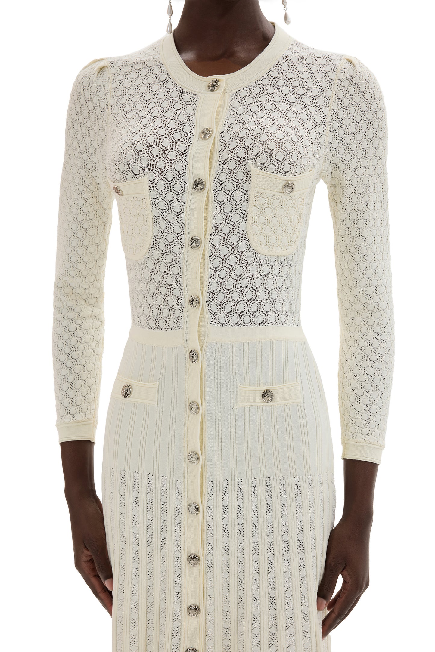 Knit Button Long Sleeve Midi Dress