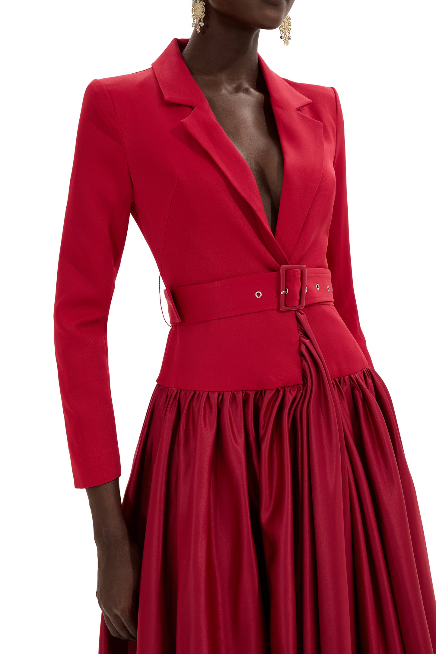 Suit Collar Long Sleeve Suit dress With Belt