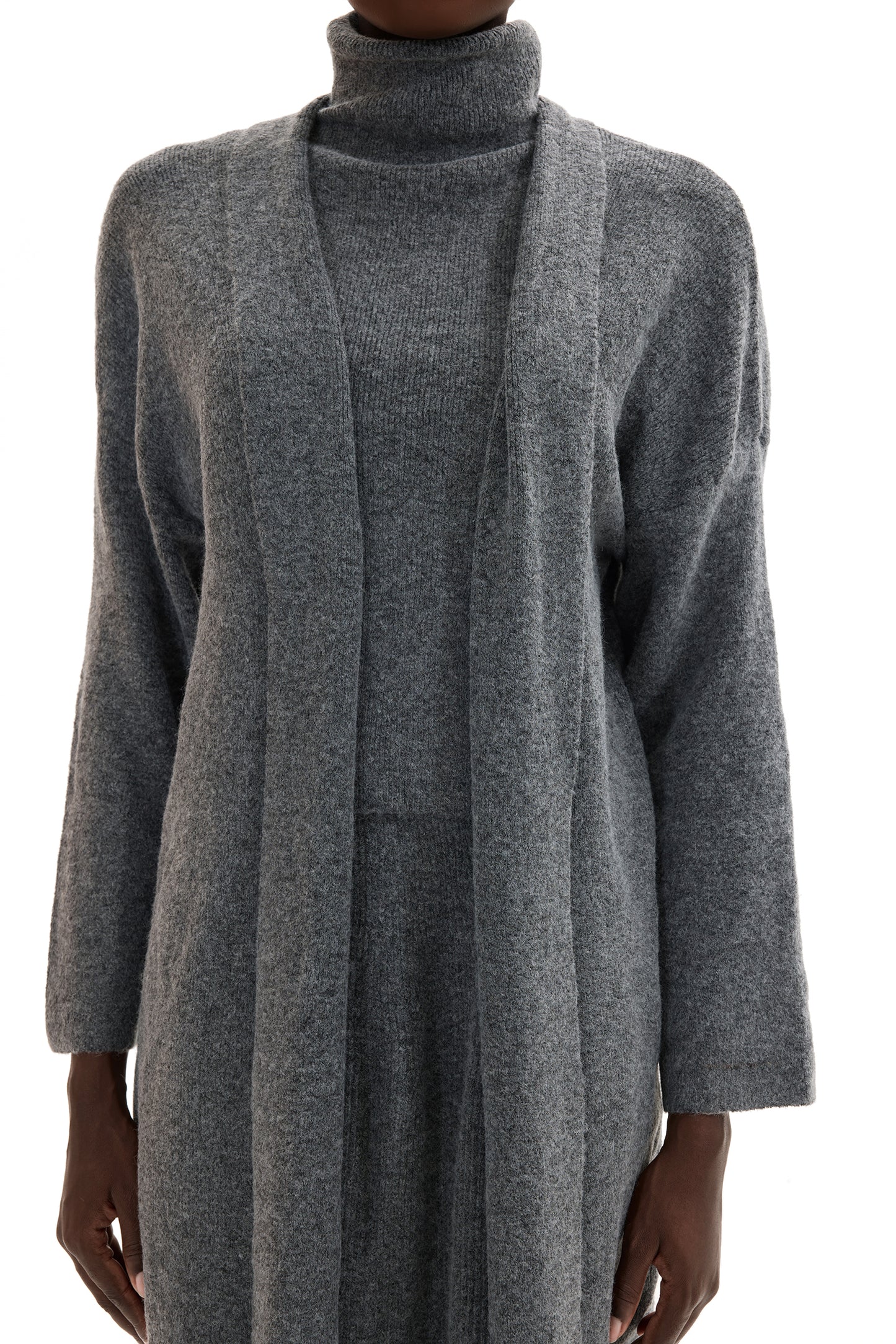 Long Sleeve Cardigan & High Neck Sleeveless Top & Maxi Skirt Set