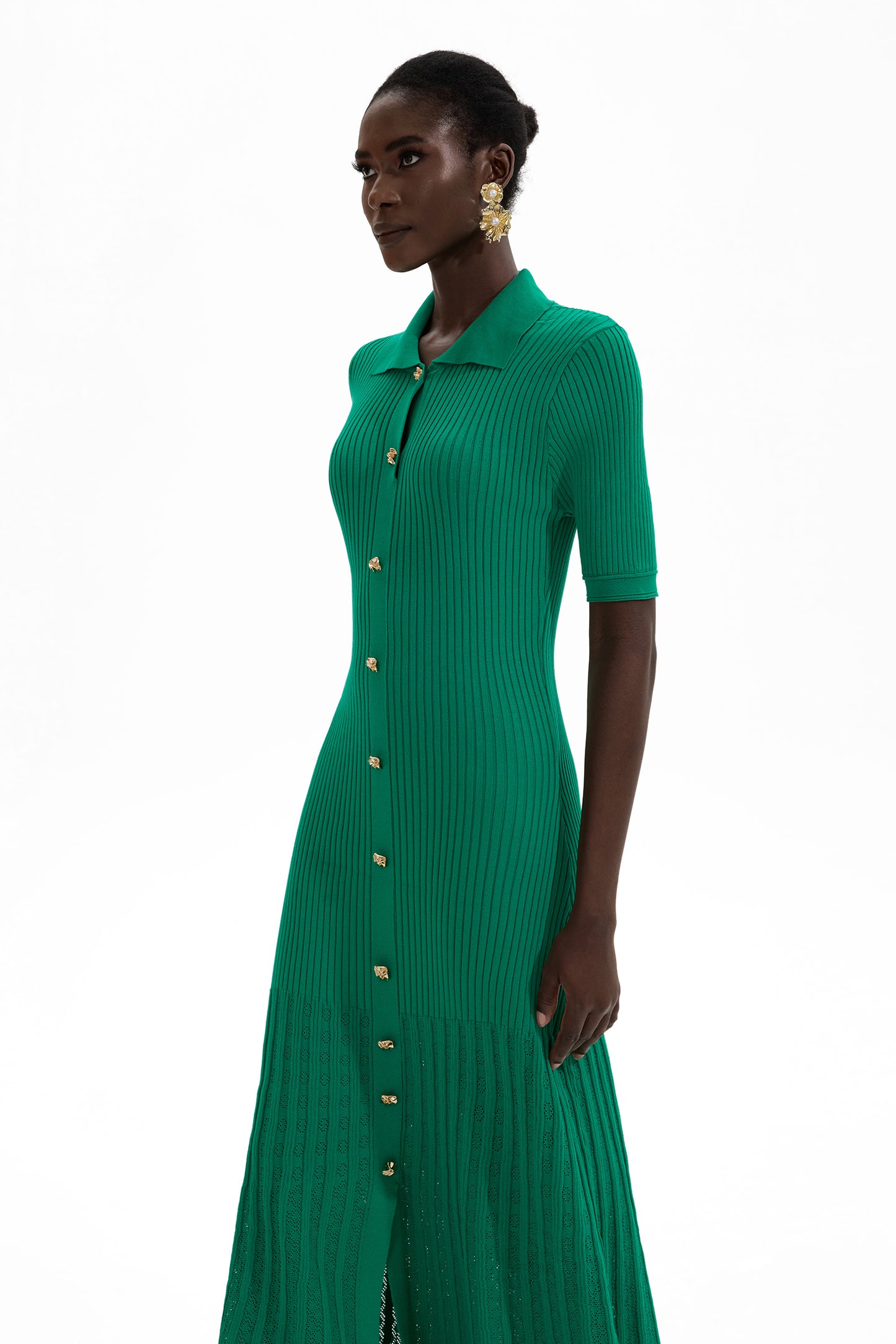 Jersey Flapped Metal Button Midi Dress