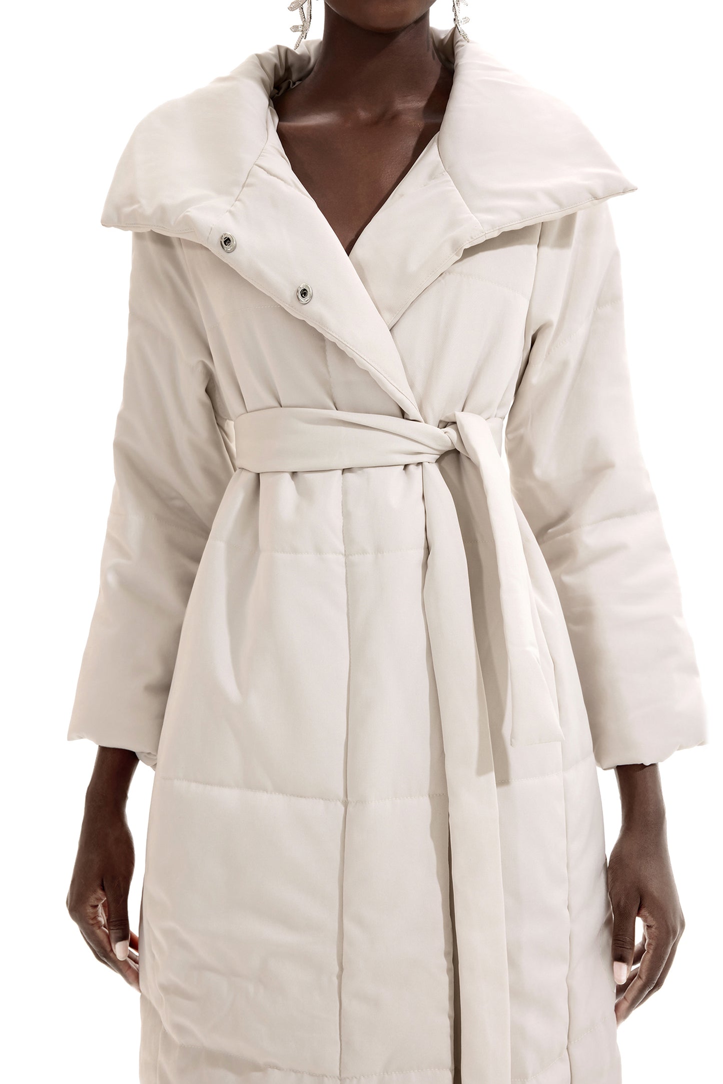 Stand Collar Long Sleeve Solid Quilted Coat