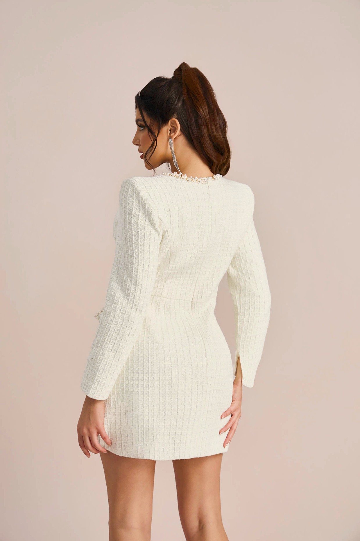 Camilla Square Neck Tweed Mini Dress