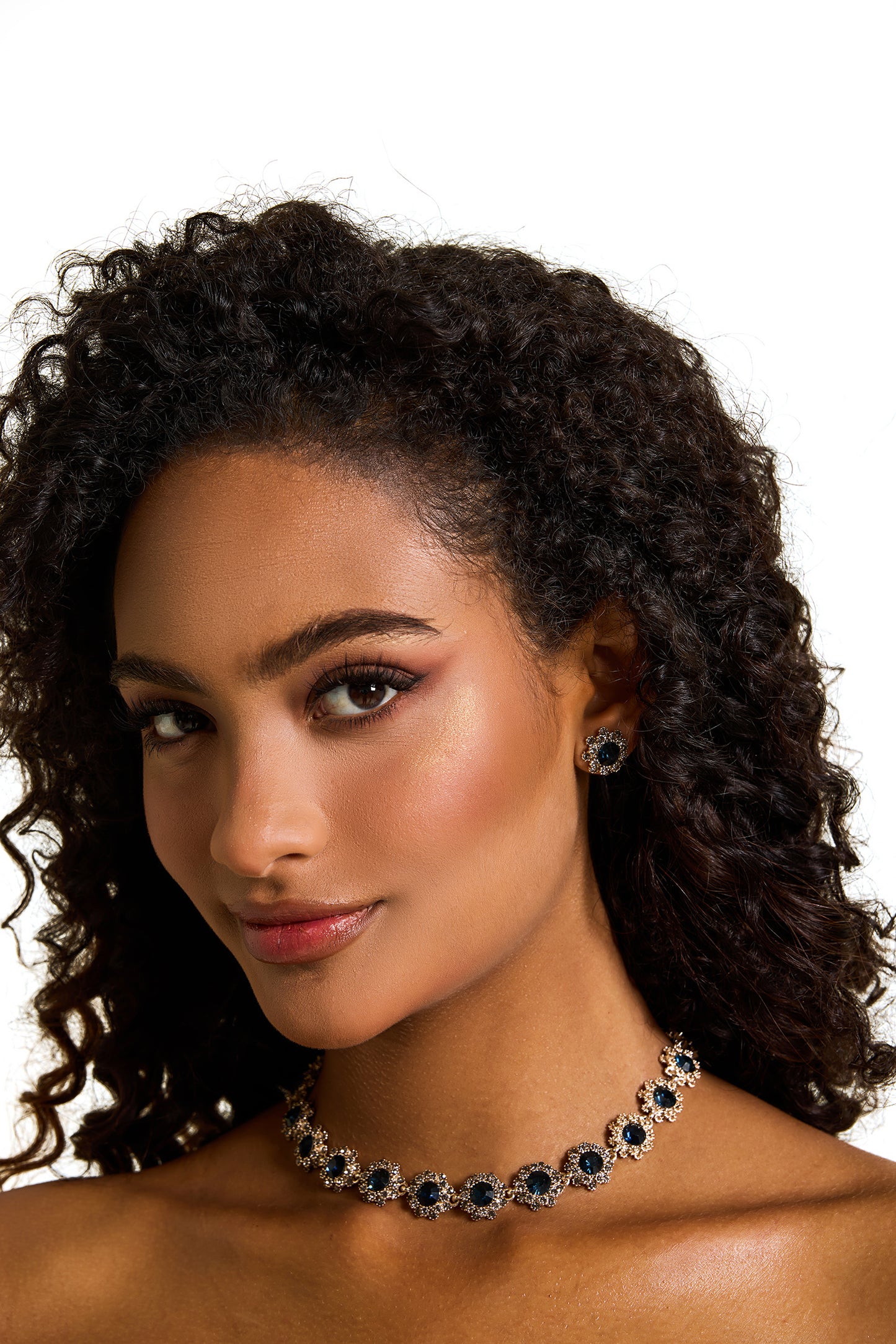 Imitation Gemstone Faux Diamond Choker & Stud Earrings Set