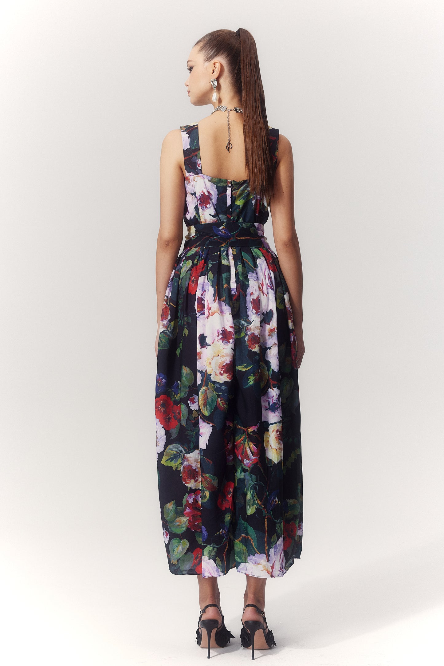 Teresa Floral Printed Sweetheart Midi Dress