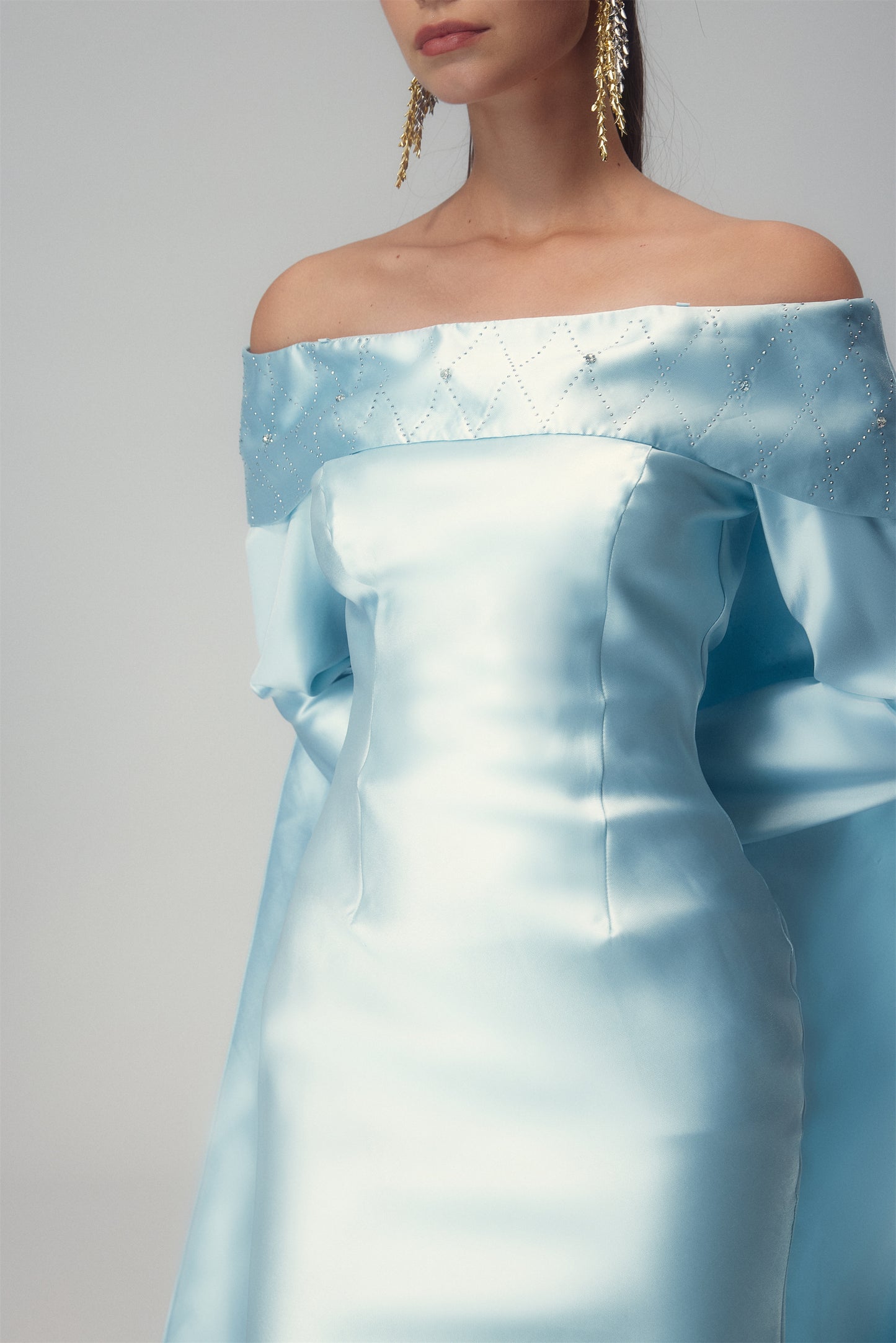 Maureen Off-Shoulder Cape Maxi Satin Dress