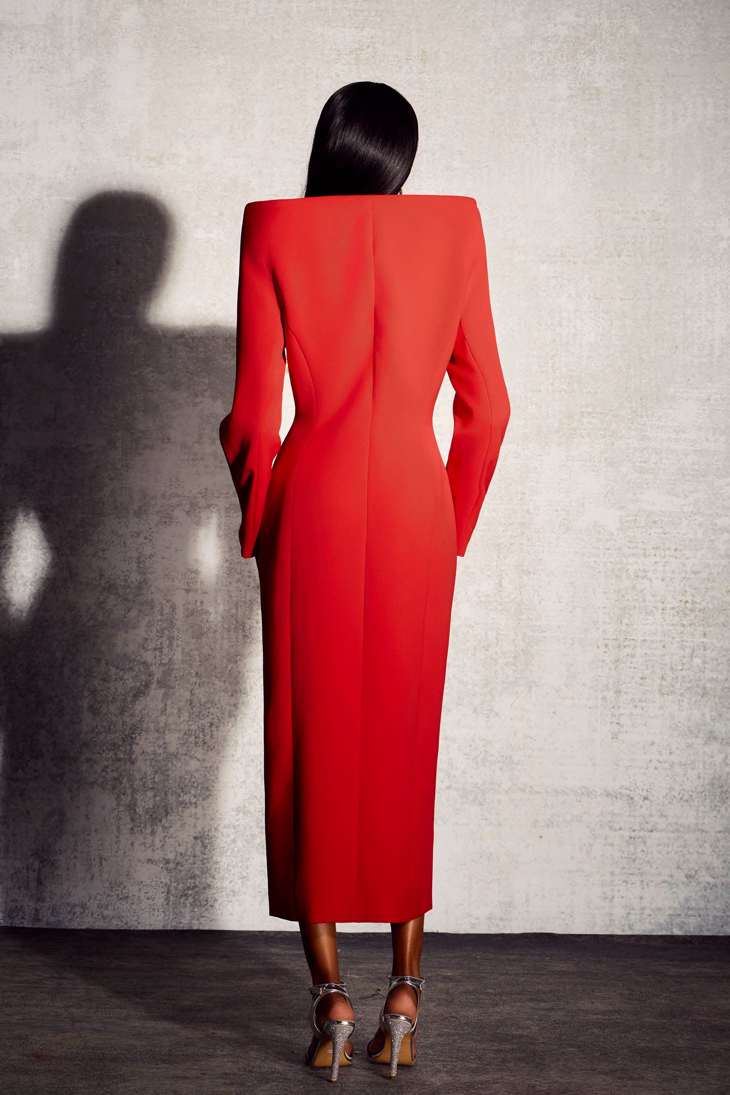 Audrey Sculpted Collared Midi Suit Dress