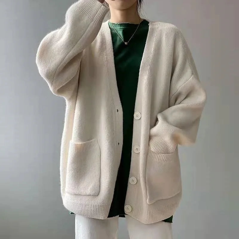 Lazy Wind Yellow Single-Breasted Knit Cardigan