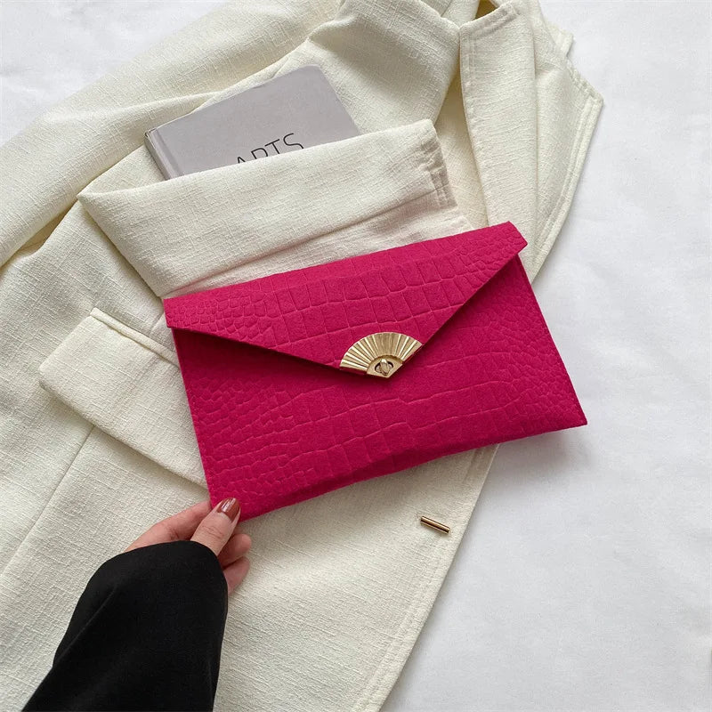 Casual Simple Felt Envelope Clutch Wristlet