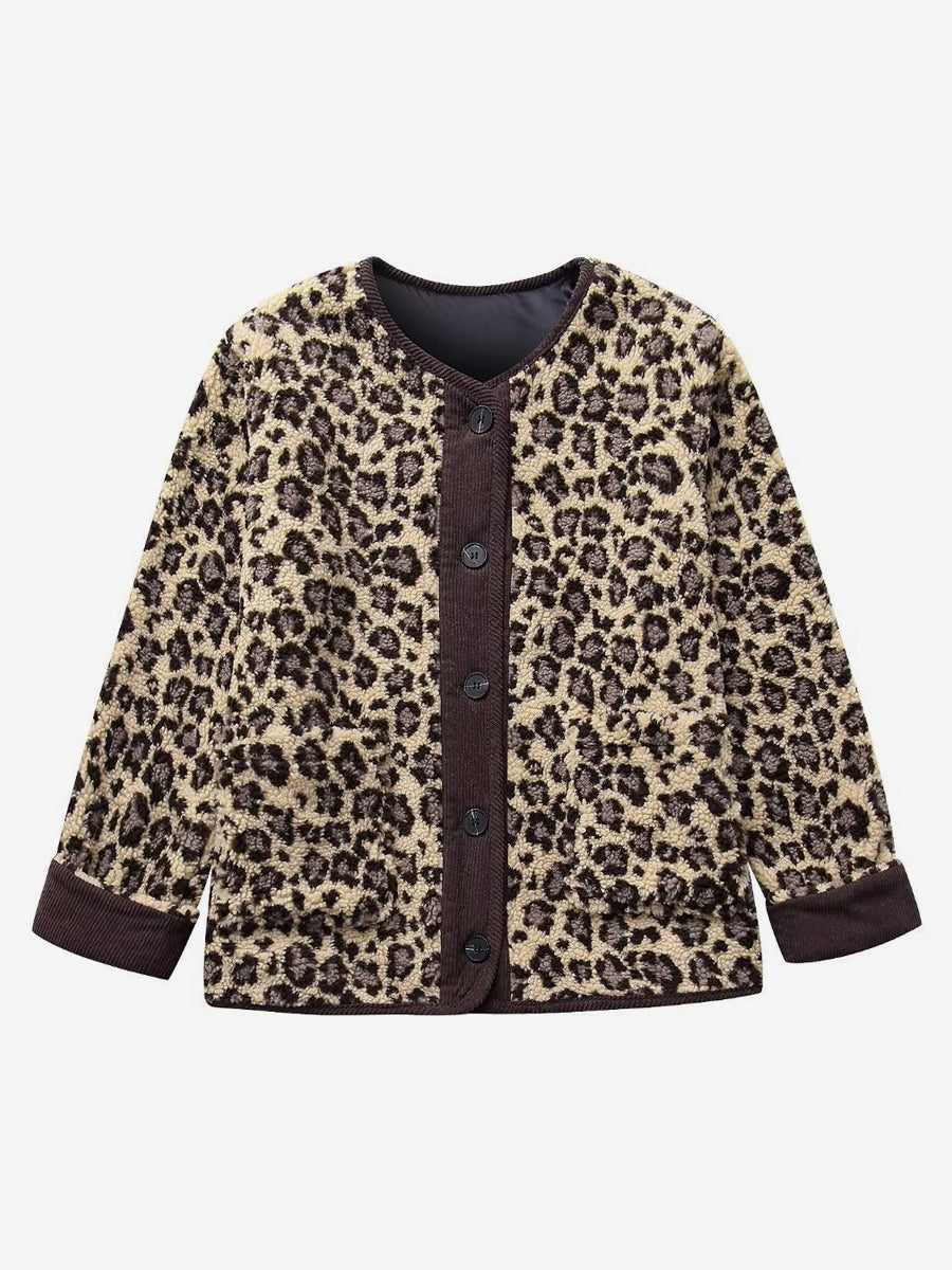 Leopard Jacket Pockets Buttons Casual Fall Spring Jackets For Women