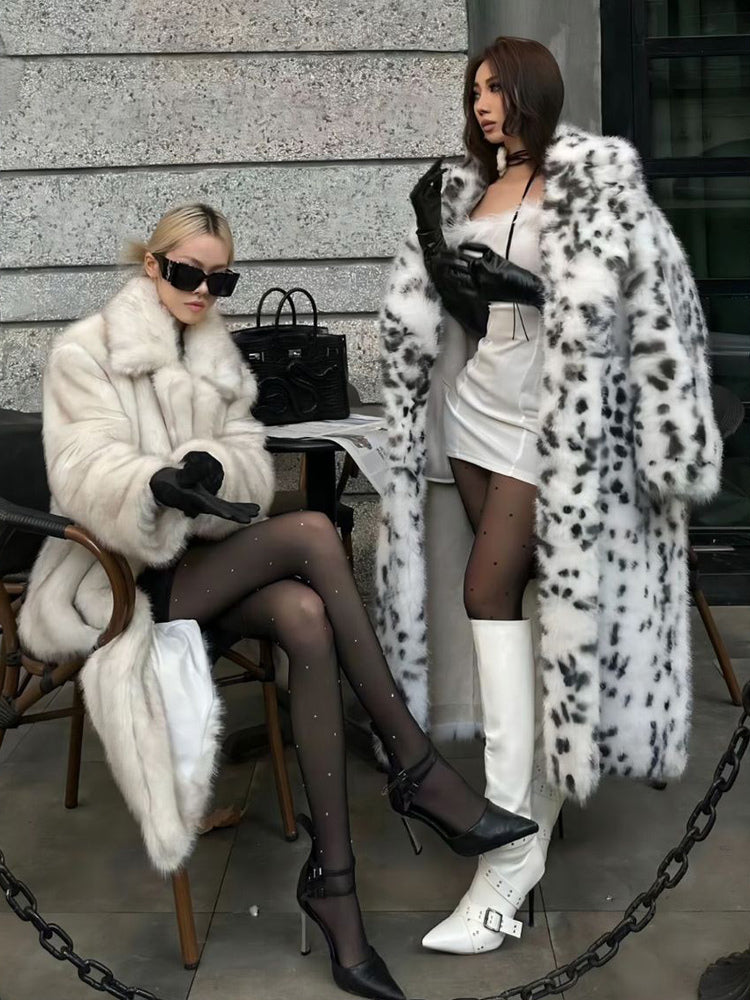 Leopard Print Faux Fur Coats Oversized Lapel Winter Belted Long Jacket For 2026