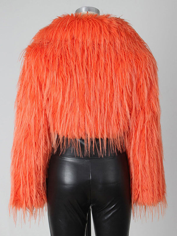 Fringed Faux Fur Cropped Coat V-neck Winter Jacket For Women 2026