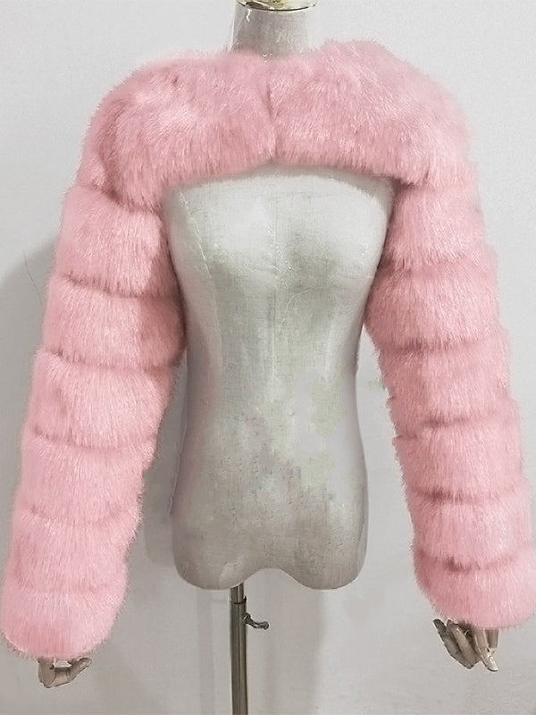 Faux Fur Long Sleeves Eco-friendly White Cropped Outerwear For Women 2026