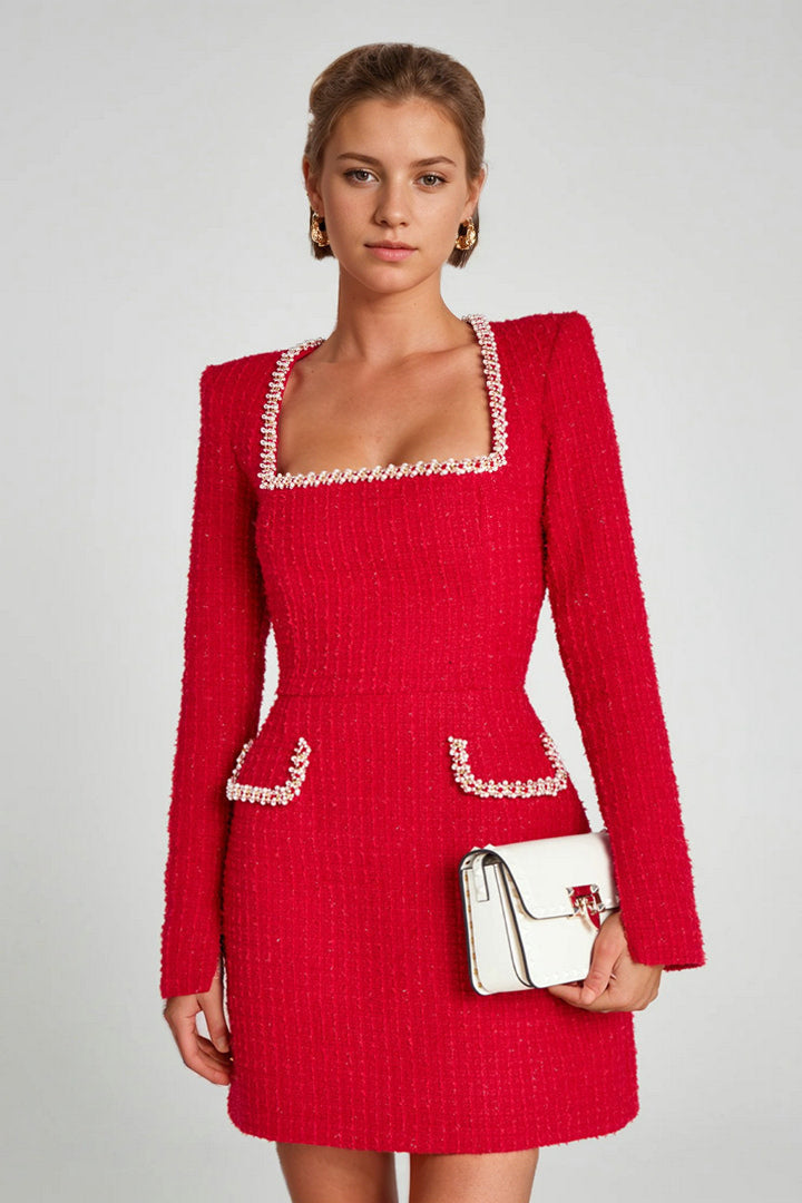 Mini Dress U-Neck Long Sleeves Semi-Formal Birthday Party Dress For Women 2026