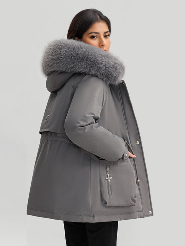 Plush Thickened Parka Jacket With Faux Fur Collar Hooded Winter Outerwear For Women 2026