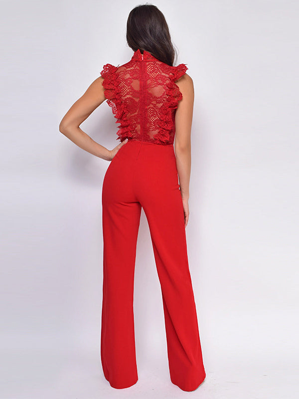 Lace Jumpsuits Stand Collar Sleeveless Sheer Summer One Piece Outfit For Women 2026