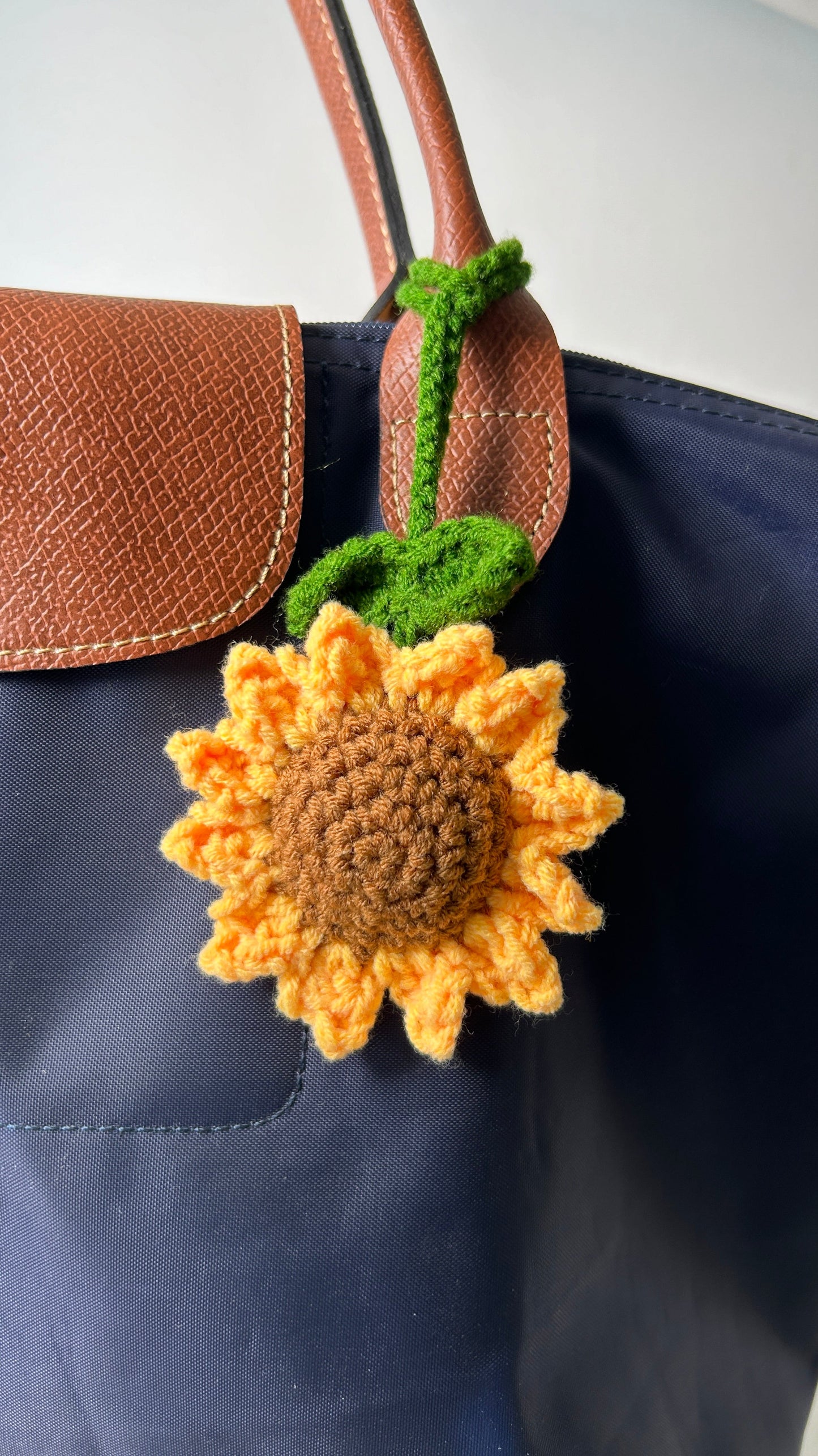 Crochet Sunflower Bag Charm Car Hanging
