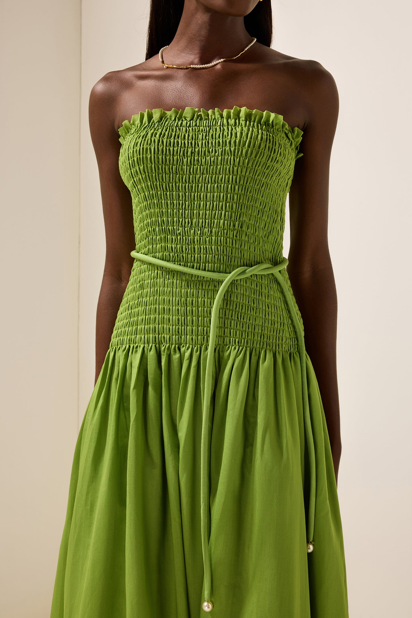 Solid Smocking Sleeveless Midi Dress