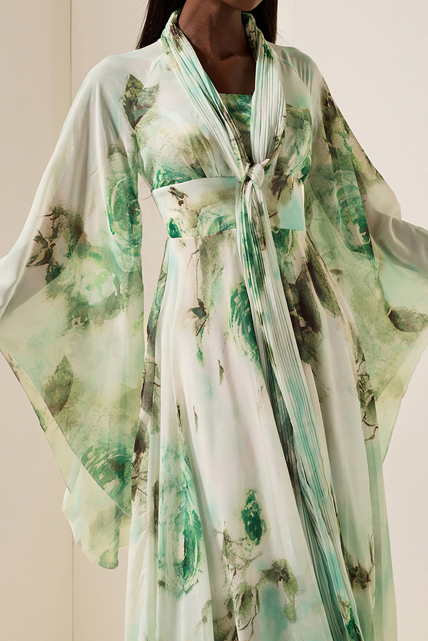 Floral Lace Up Long Sleeve Maxi Dress