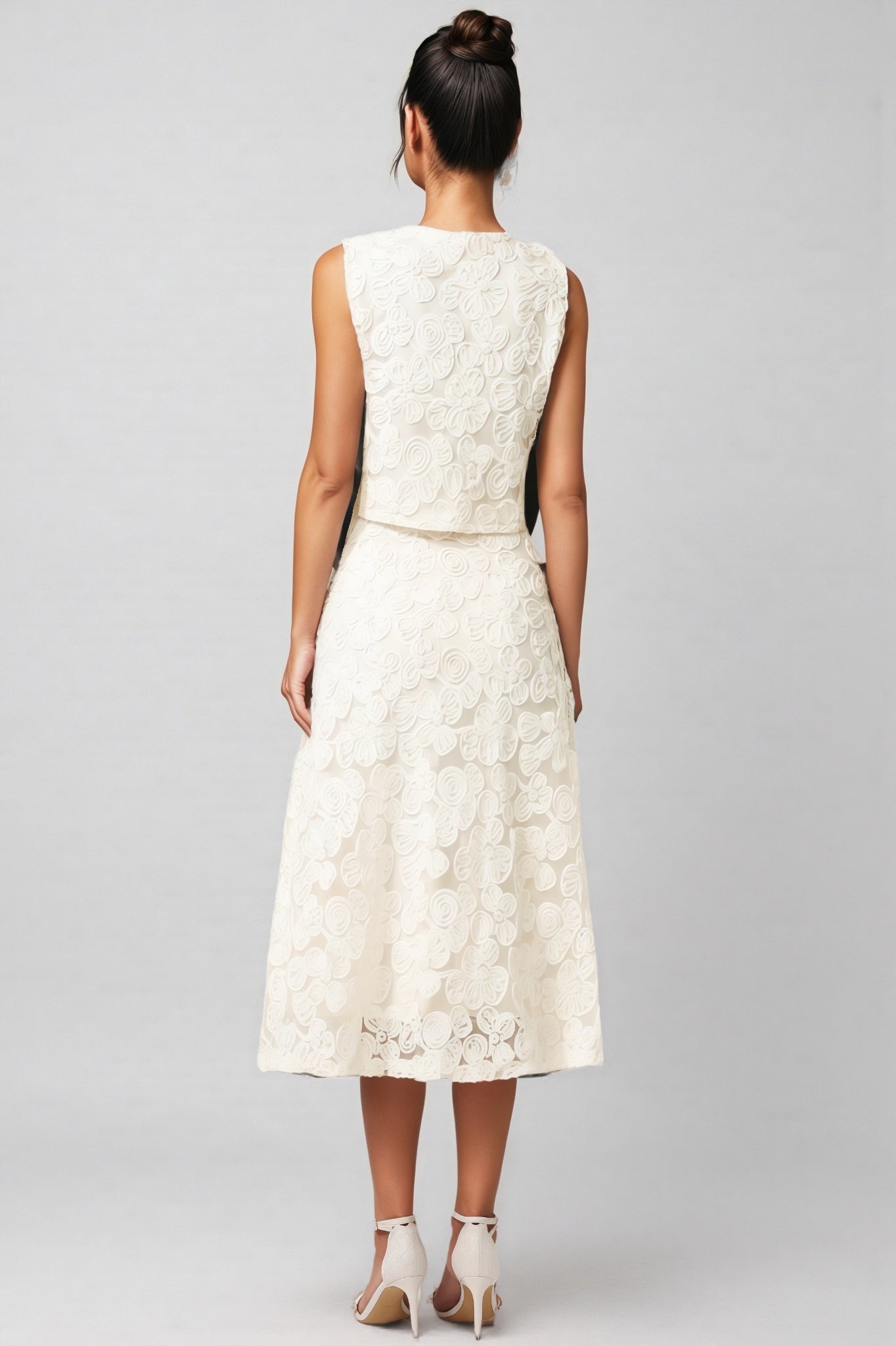 Dixie V-Neck Sleeveless Flowers Top Midi Dress Set