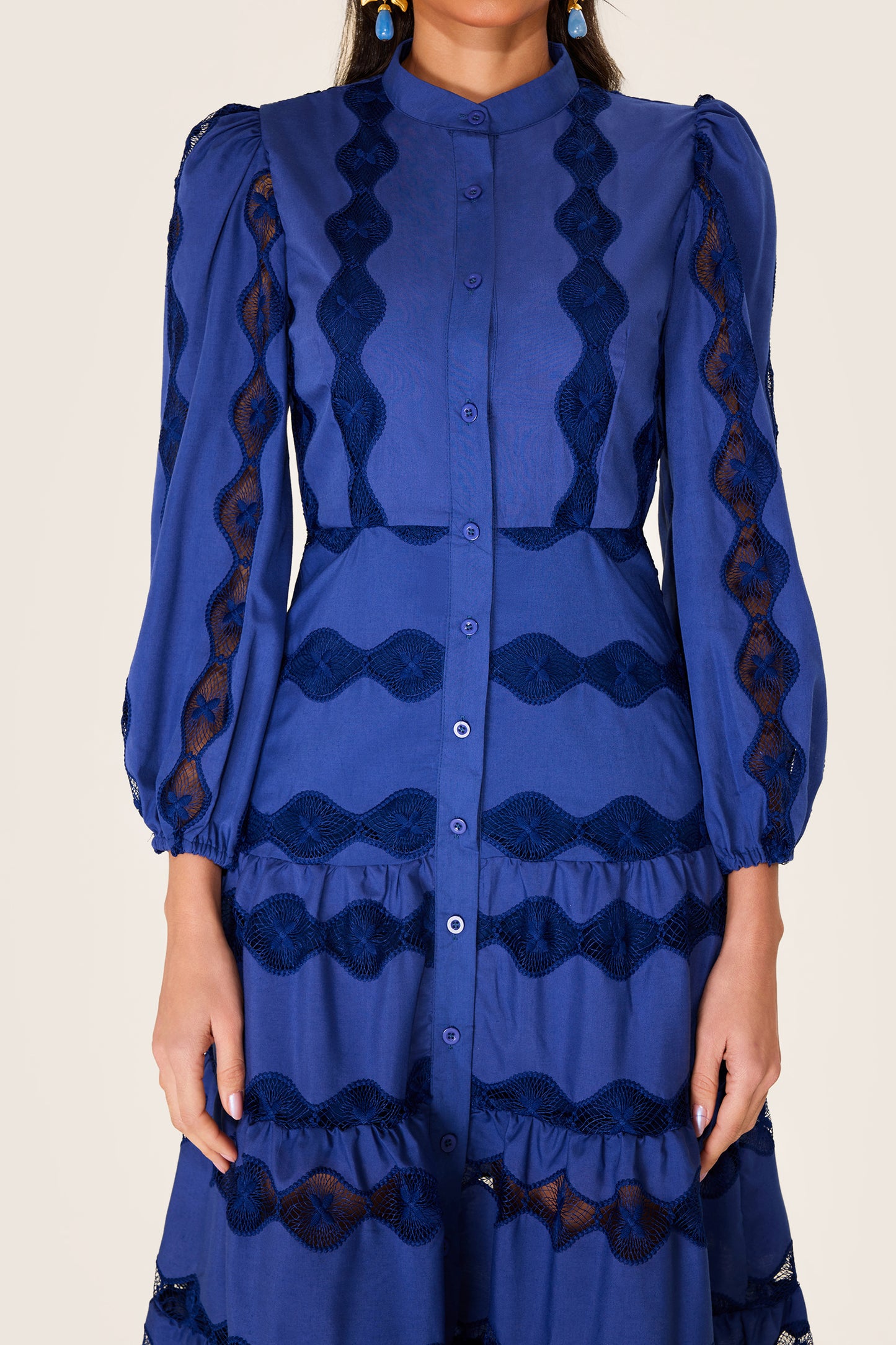 Embroidered Solid Bottom Midi Dress