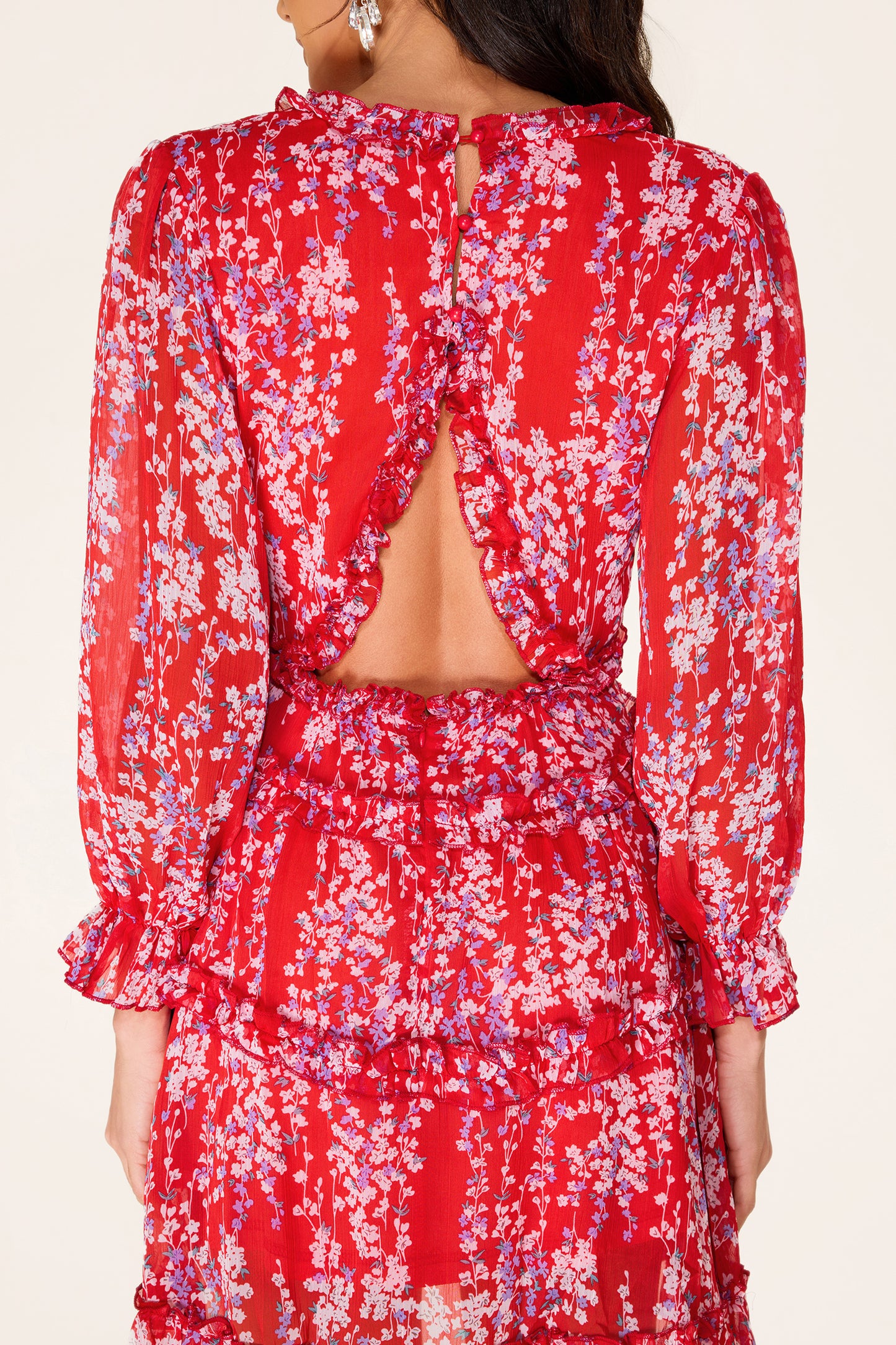 Floral Frill Cut-Out Mini Dress