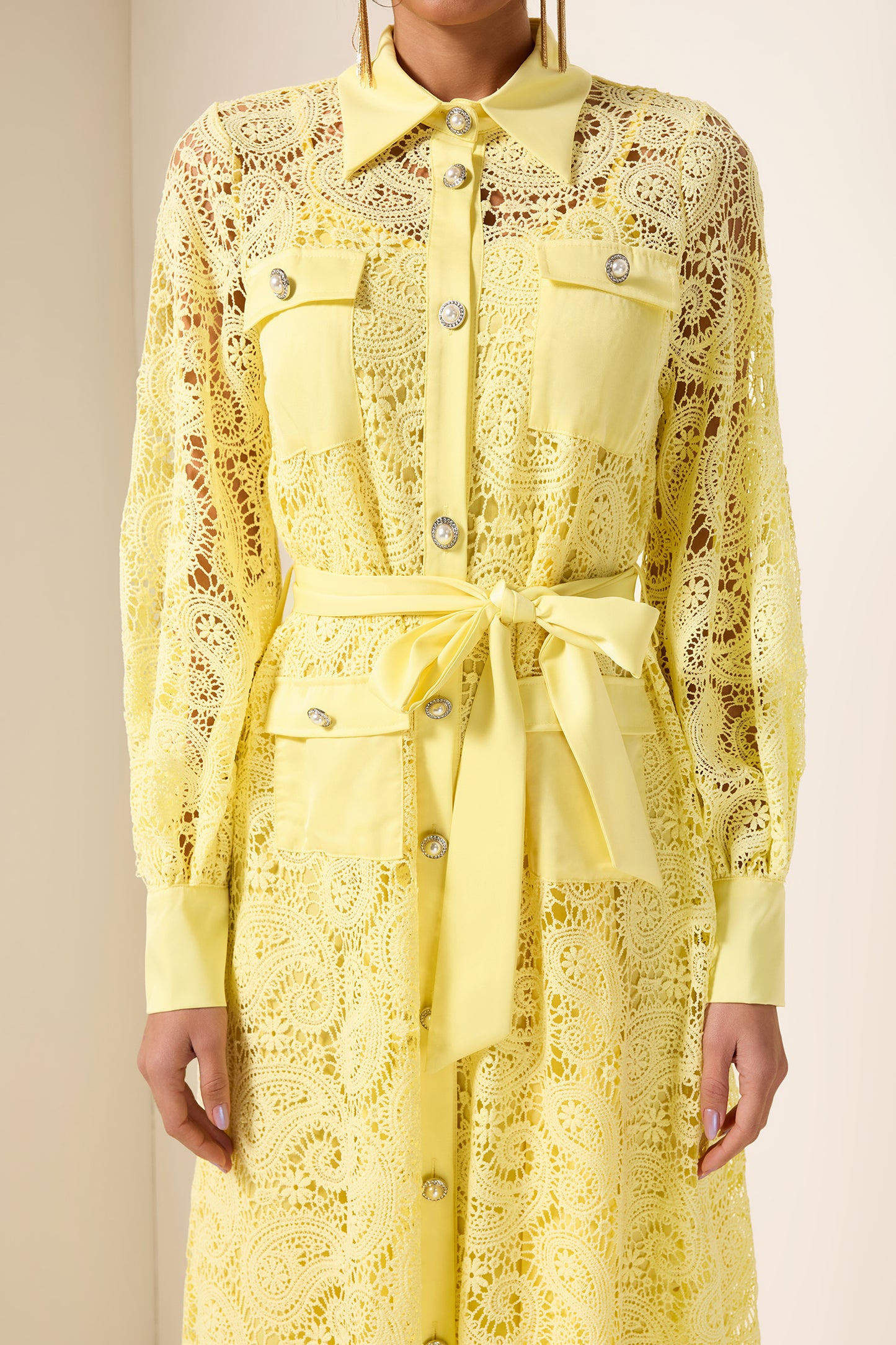 Solid Embroidered Pocket Midi Dress