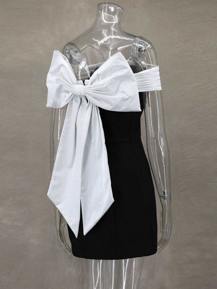 Off-Shoulder Mini Dress With Bow Back A-Line Birthday Party Dress For Women 2026