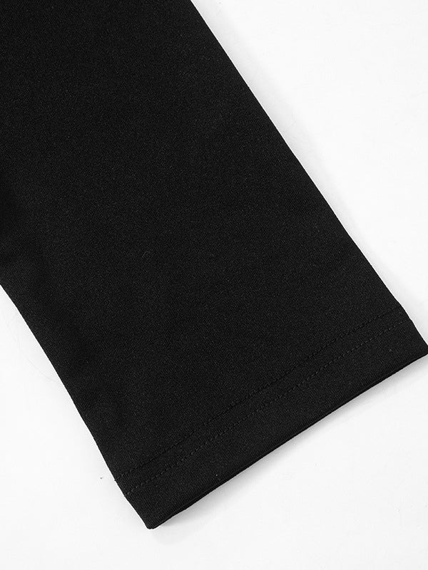Black Cutout Bodycon Dress Padded Shoulder Long Sleeves Mini Dress For Women 2026