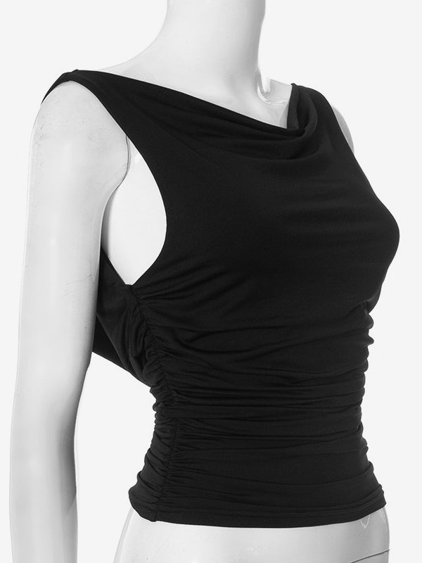 Black Tanks Top Sleeveless V-back Ruched Summer Top For Women 2026
