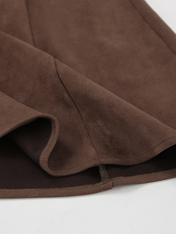 Elegant Brown Suede A-Line Maxi Skirt For Women 2026