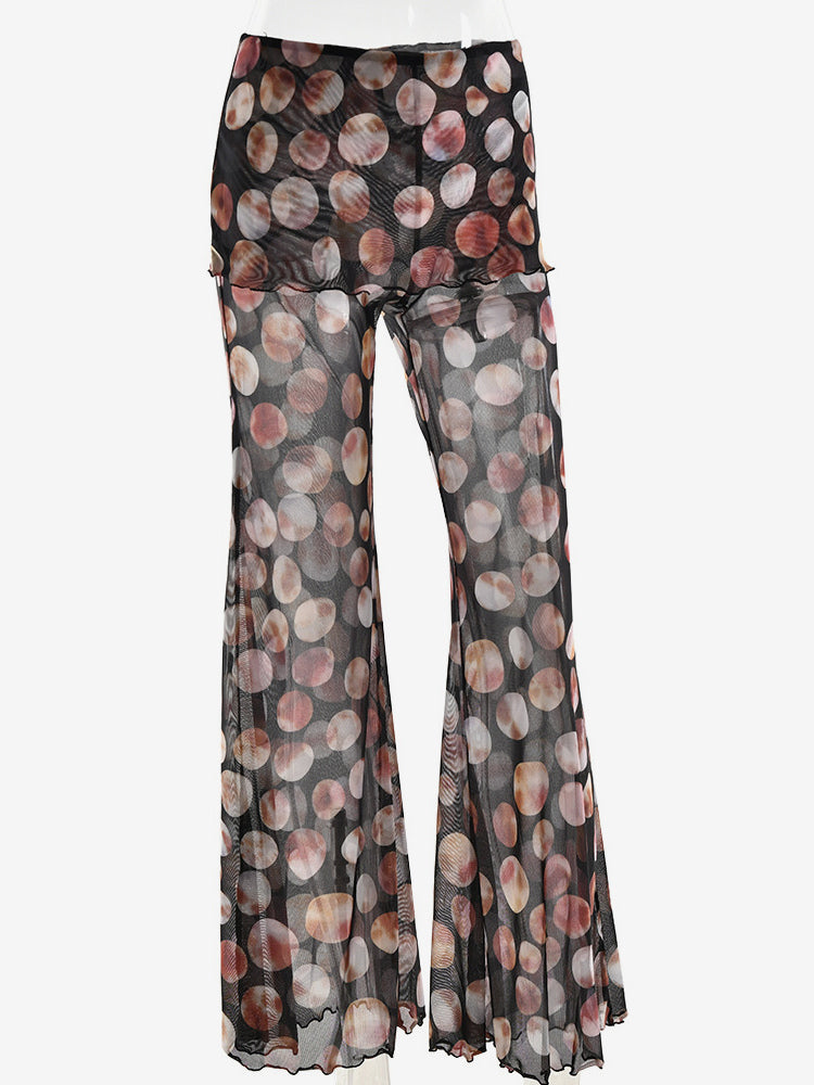 Printed Sheer Flared Pants For Women 2026