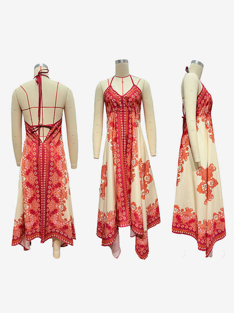 Boho Paisley Maxi Dress for Women - Ethnic Print Halter Neck Loose Fit Flowy Long Dress - Summer Tropical Vacation 2026