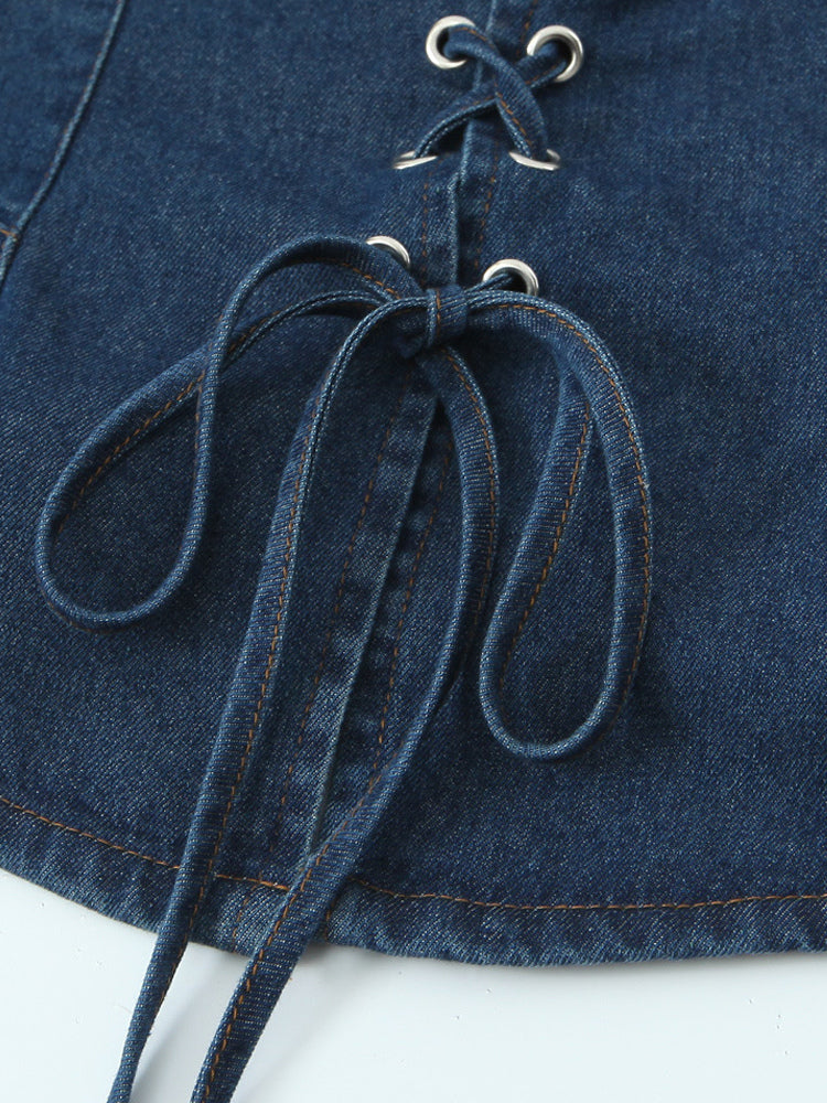 Lace-Up Front Denim Corset Top For Women 2026