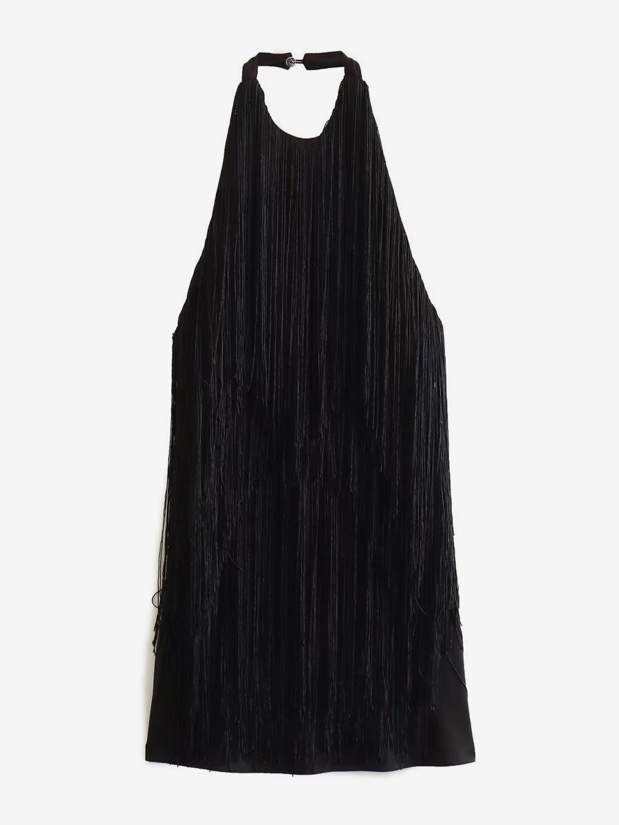 Tassel Fringe Mini Dress With Open Back And Halter Neckline For Party 2026