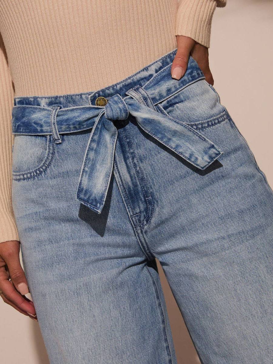 Wide Leg Jeans With Bow Belt In Blue For Autumn 2026