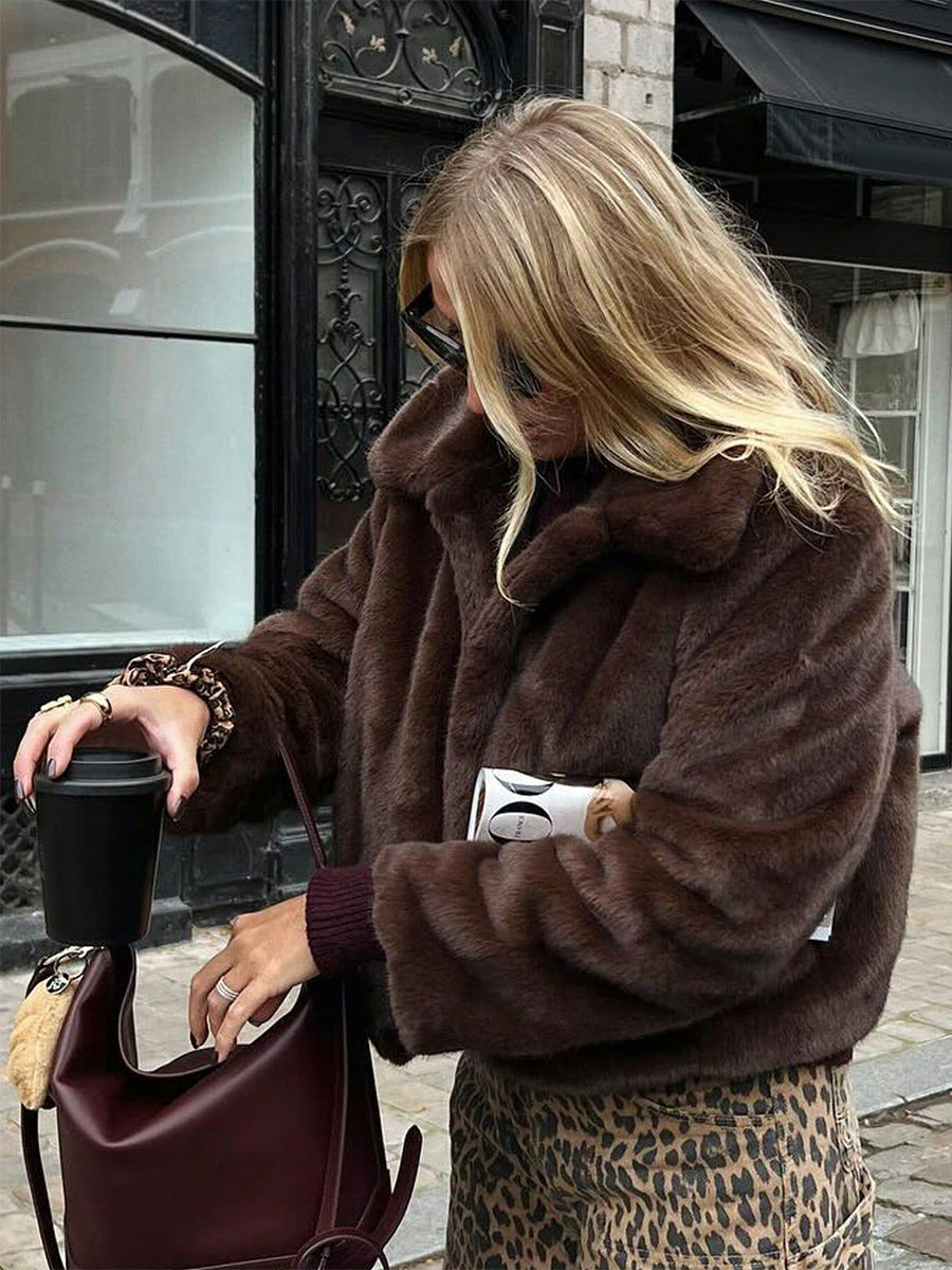 Eco-friendly Faux Fur Jacket With Classic Lapel For Women 2026