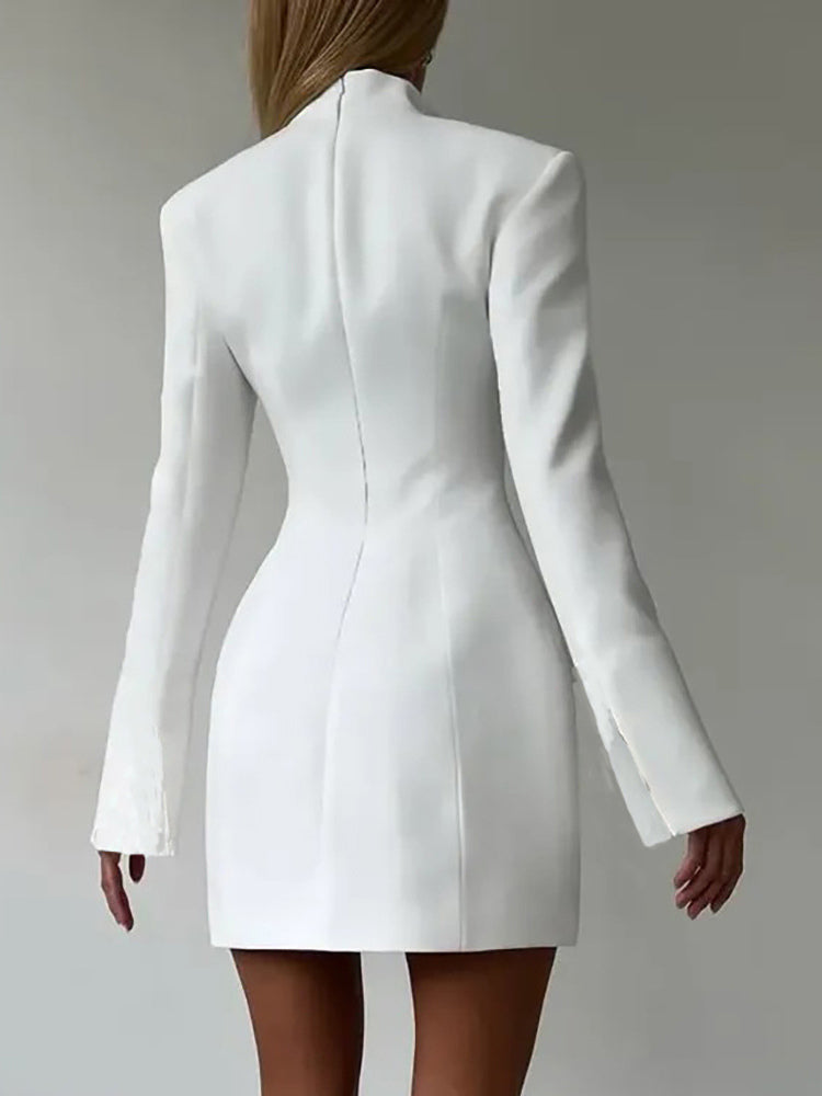 Modern Structured Button Up Slim Blazer Mini Dress For Women 2026