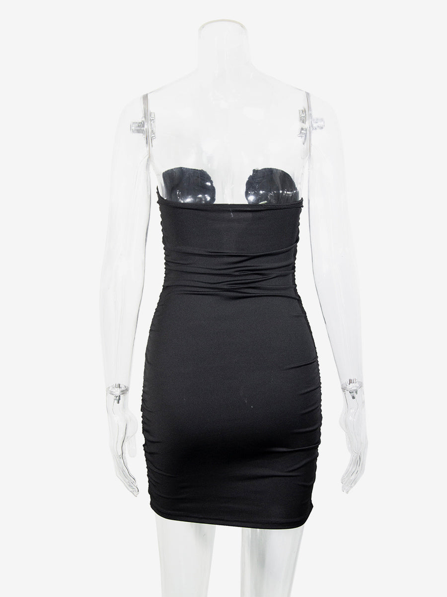 Deep V-neck Strapless Ruched Bodycon Sexy Mini Dress For Women 2026