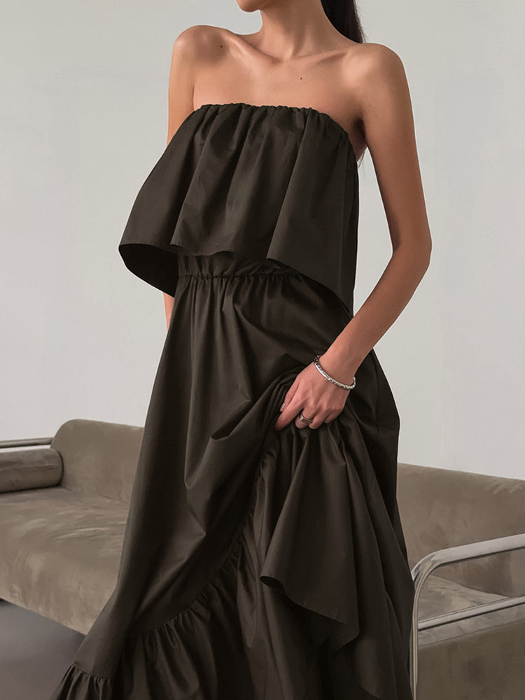 100% Cotton Strapless Women's Maxi Dress In Earth Tones - Sexy Tube Top Ruffle Sundress - Boho Beach Vacation Long Dress 2026