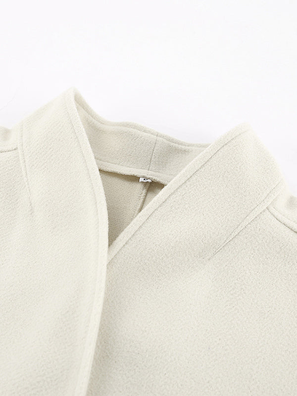 Stand Collar Women's Short Coat - Cream Oversized Fit Jacket - Minimalist Spring Street Casual Outfits 2026