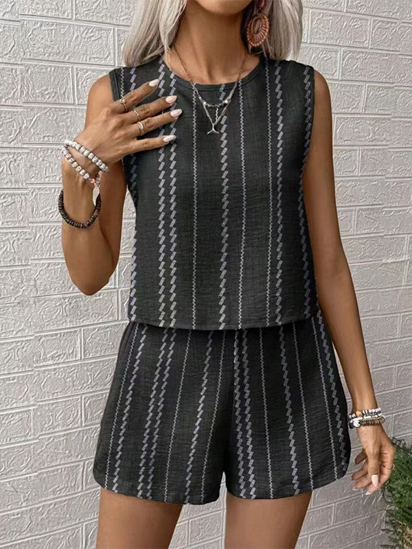 Boho Stripe Women 2 Piece Set - Sleeveless Tank & Casual Shorts Co-ord - Summer Beach Vacation 2026