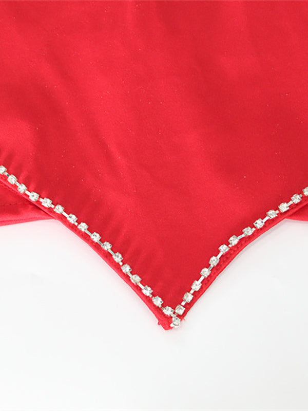 Heart Shaped Crop Top For Women - Red Rhinestone Y2K Aesthetic Cami - Summer Music Festival Club 2026