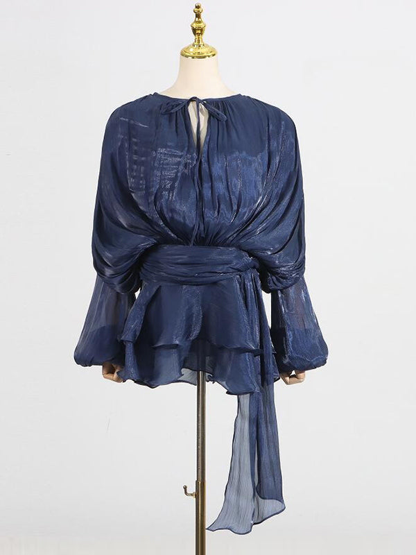Lantern Sleeve Mini Dress For Women - Pleated Tie Waist Fit Flare - Spring Party Cocktail Outfit 2026