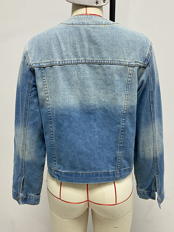 Vintage Washed Denim Jacket For Women - Blue Retro Single Breasted Loose Jean Trucker Coat - Spring Casual Streetwear 2026