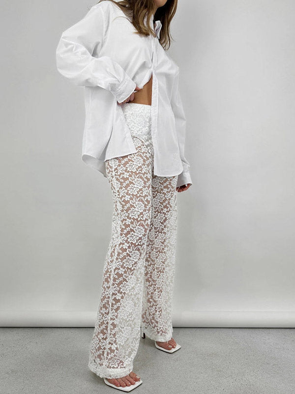 Pants White Lace Lace Natural Waist Straight Trousers