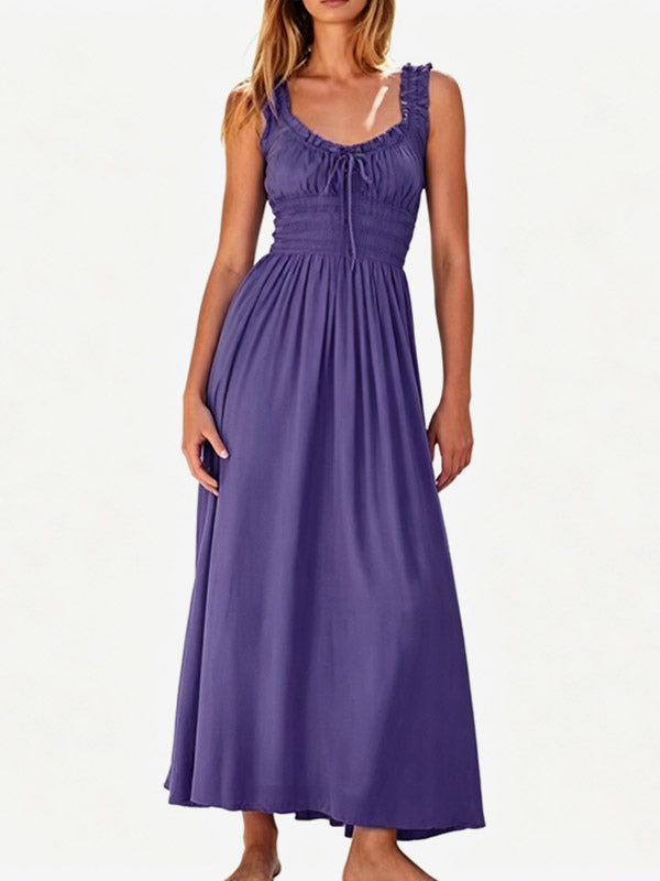 Cream V Neck Ruffled Strap Maxi Dress For Women Elegant Summer Style