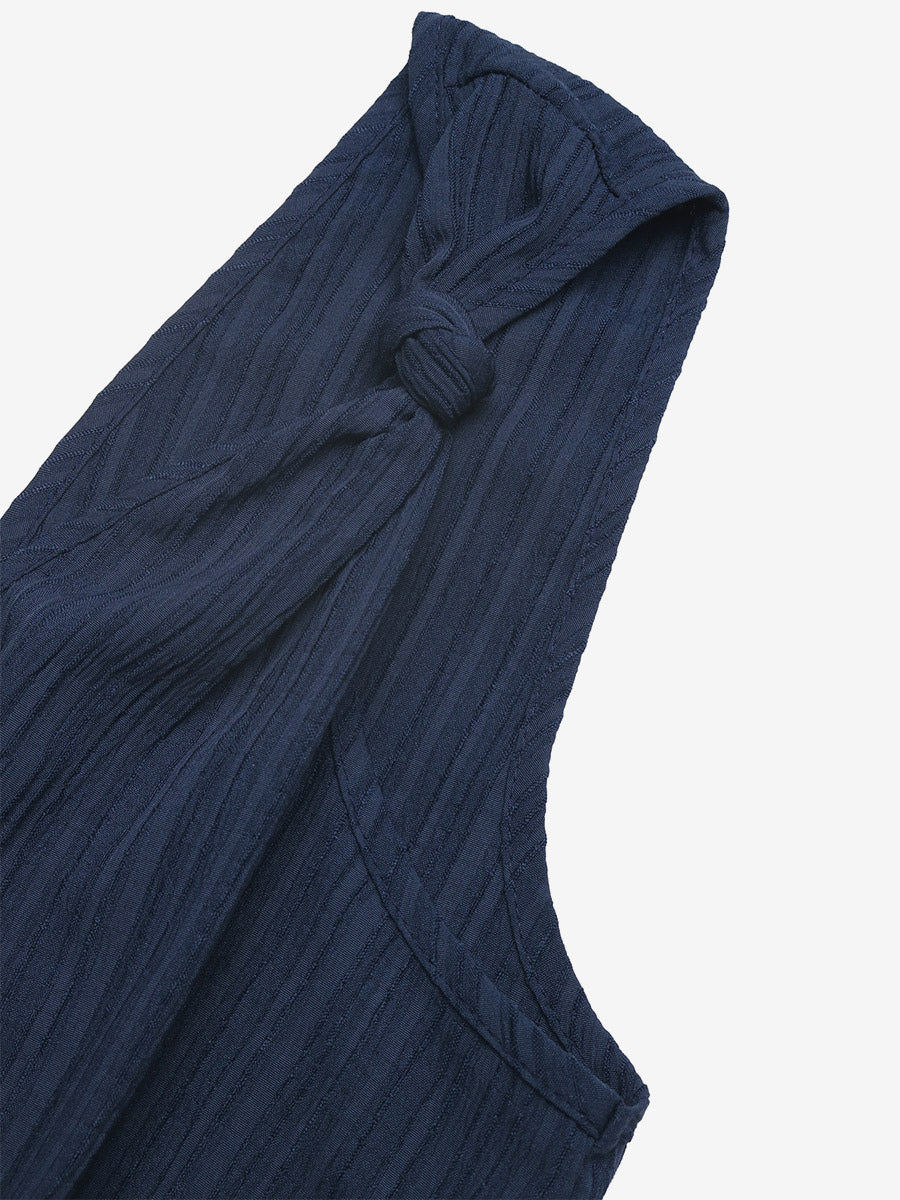 Jumpsuits Blue V-Neck Sleeveless Buttons Backless Wide Summer Playsuit